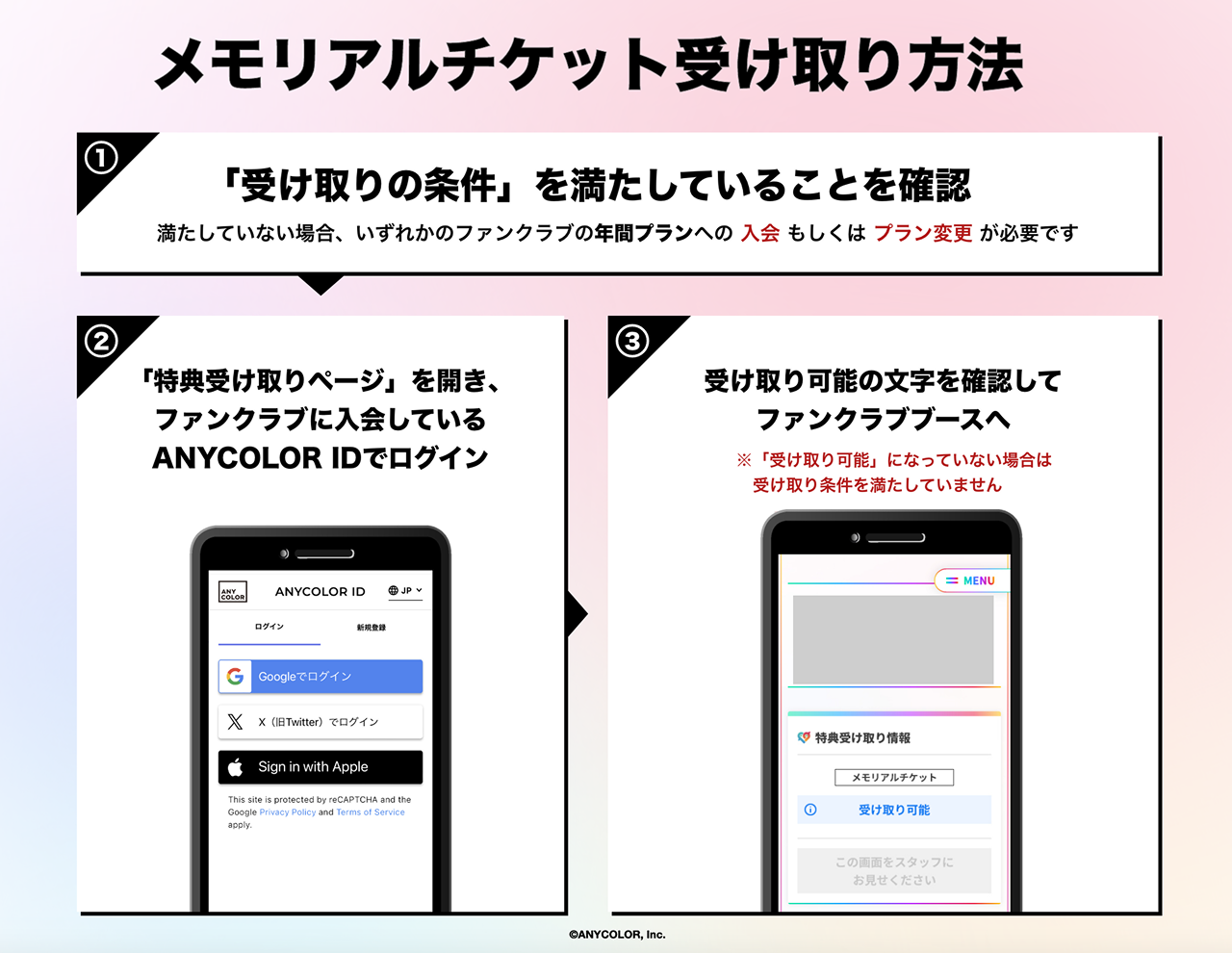 メモリアルチケット受け取り方法