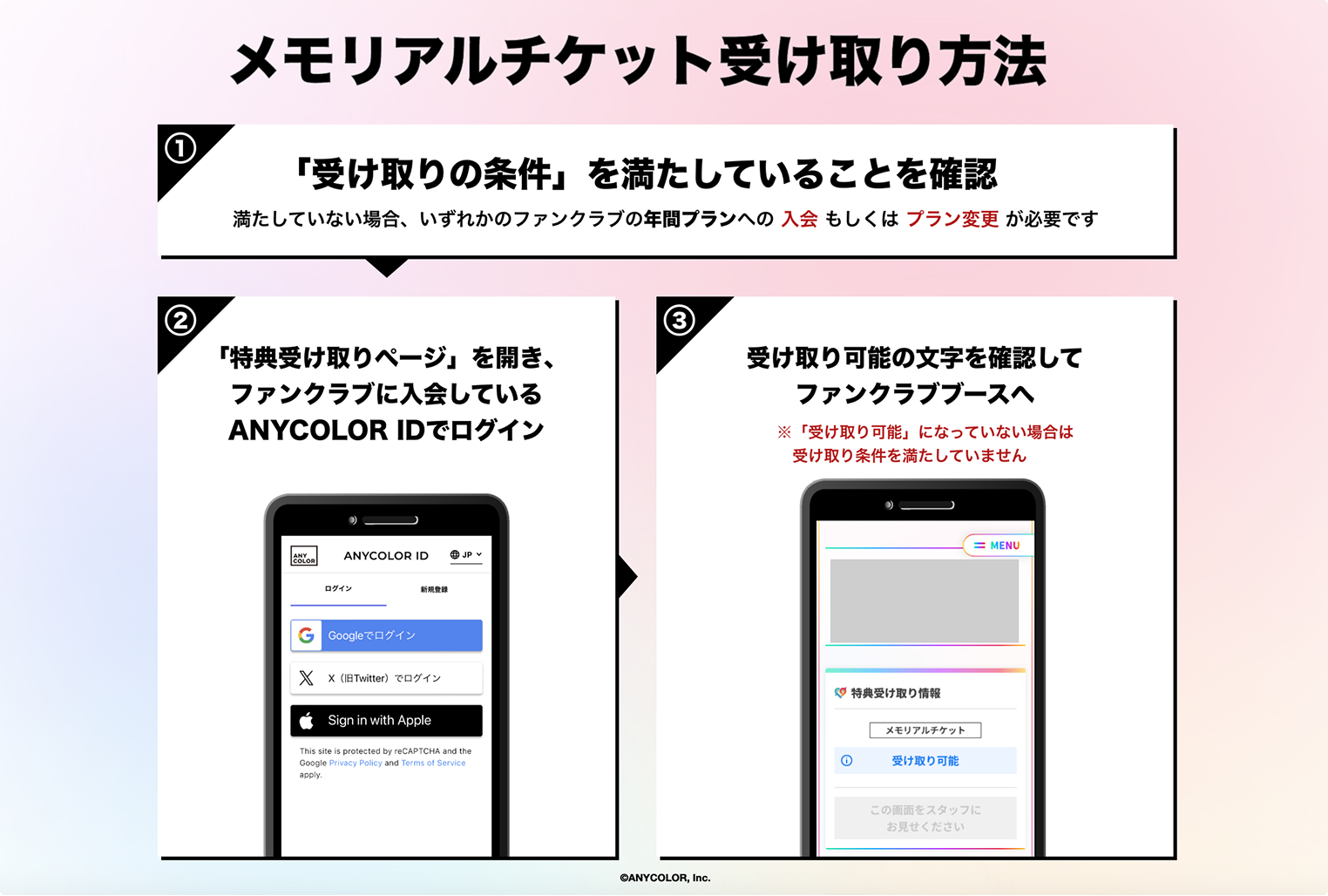 メモリアルチケット受取方法