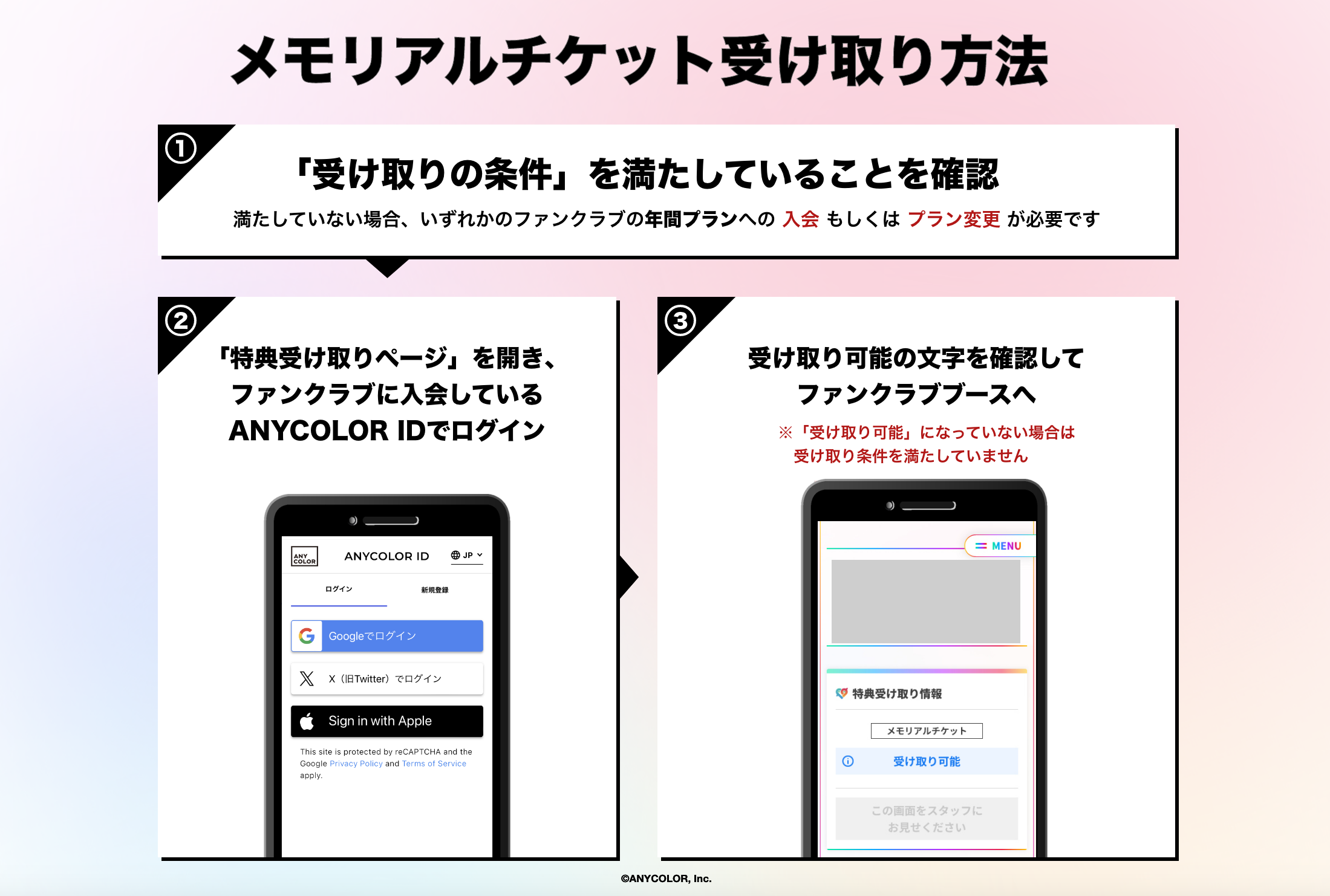 メモリアルチケット受取方法